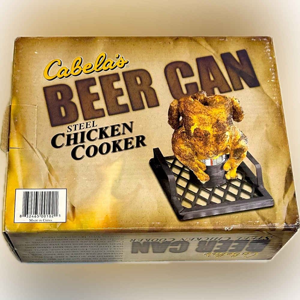 VTG CABELA’S BEER CAN STEEL CHICKEN COOKER GREAT FOR CHARCOAL PROPANE GRILL BBQ